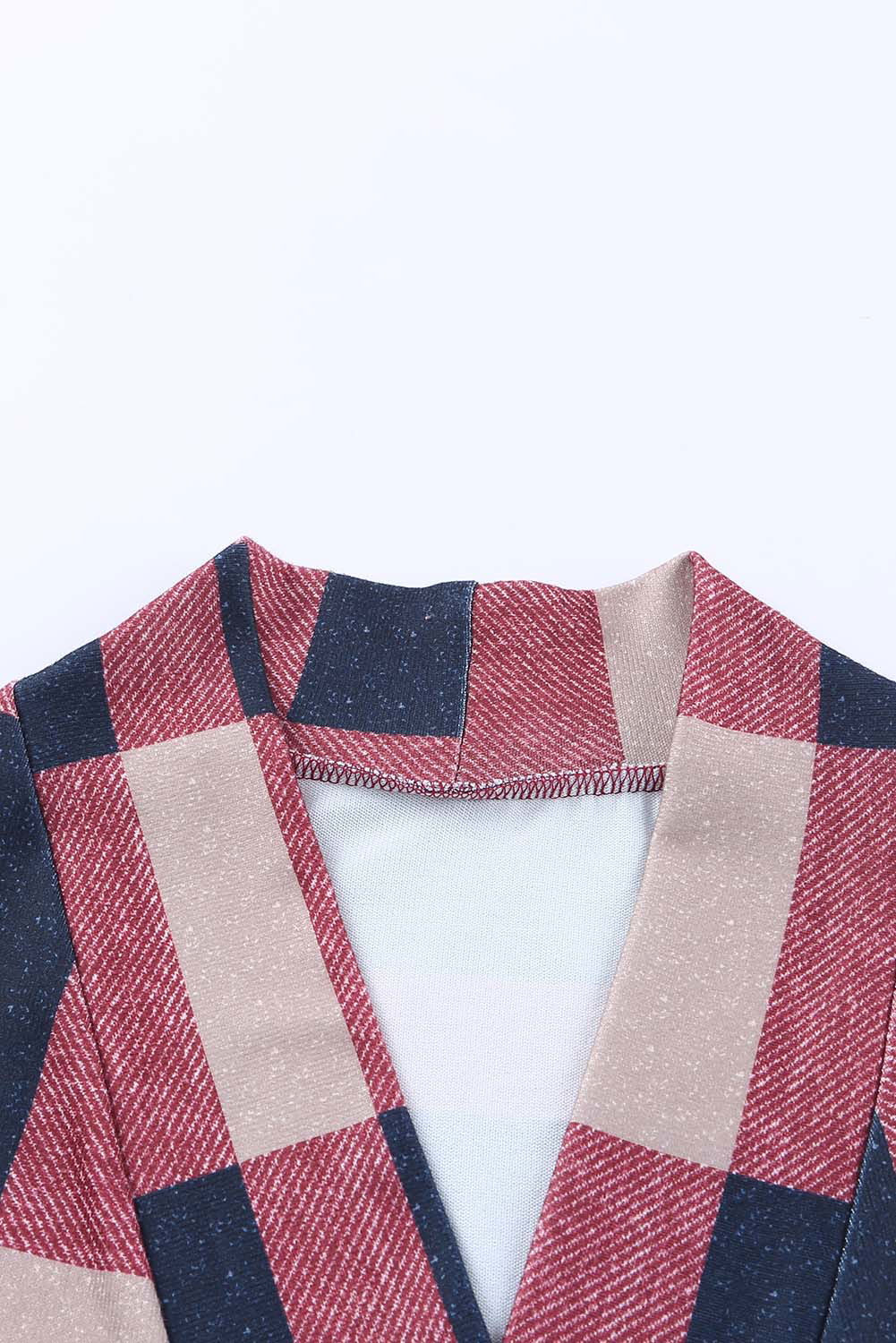 Red Plaid Casual Draped Open Front Cardigan - Vesteeto