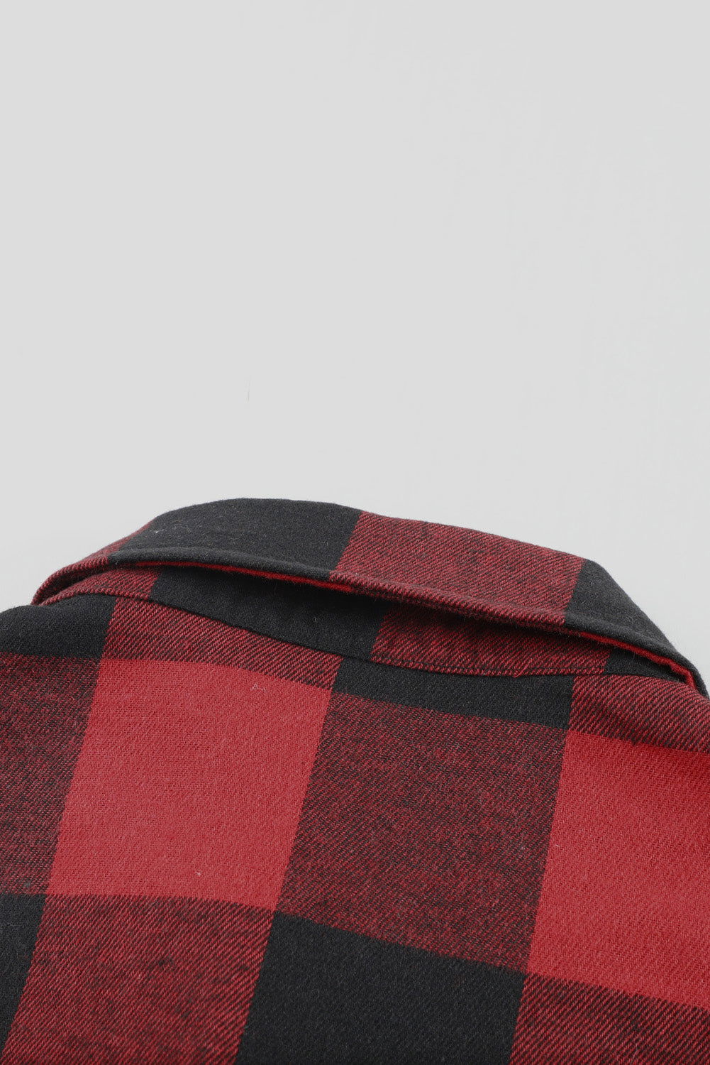 Red Plaid Collared Button Down Long Shirt Shacket - Vesteeto