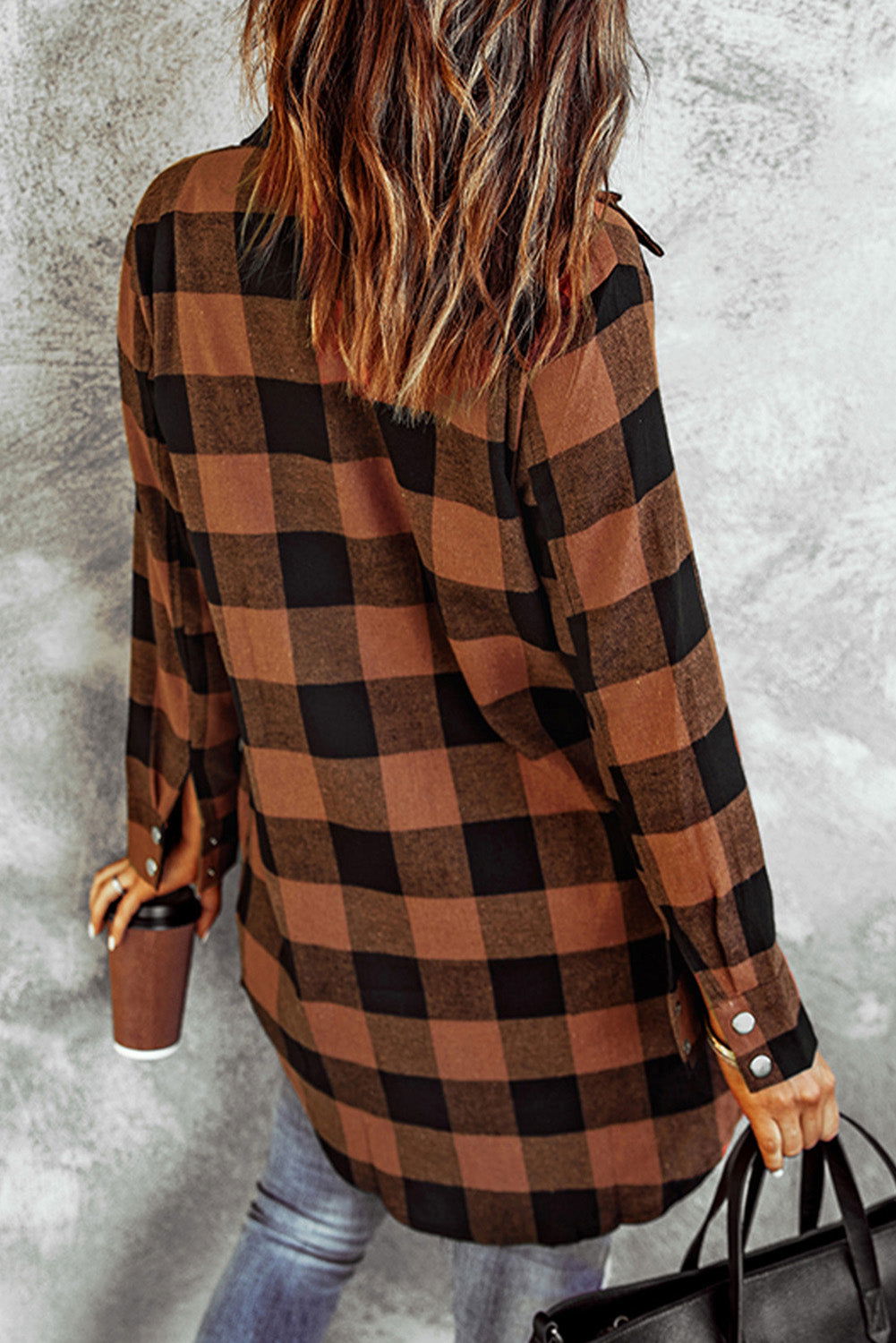 Red Plaid Collared Button Down Long Shirt Shacket - Vesteeto