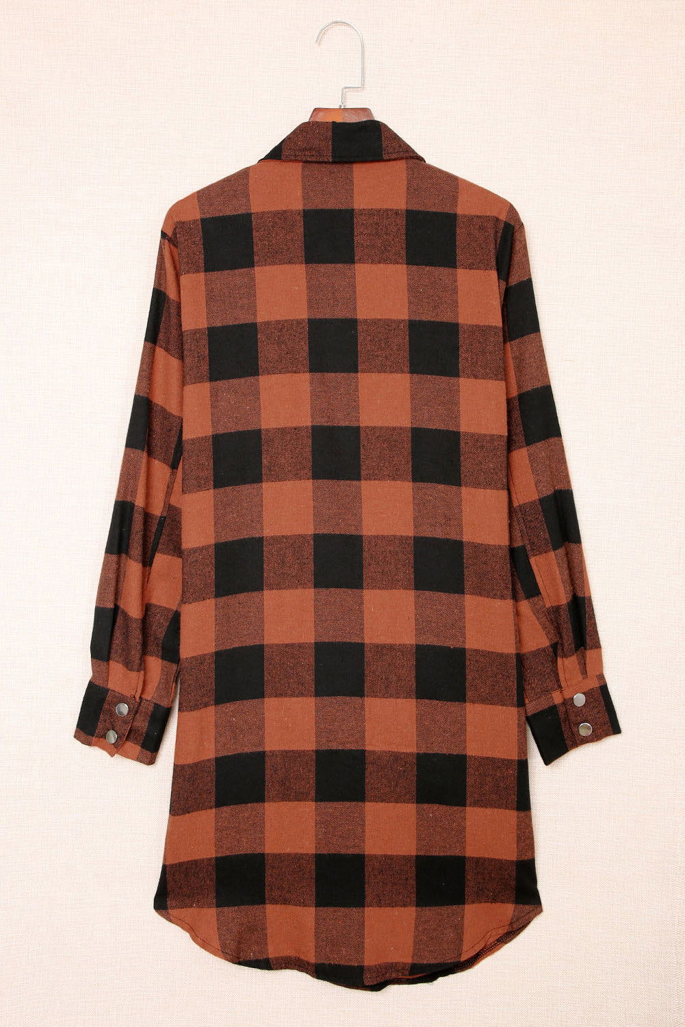 Red Plaid Collared Button Down Long Shirt Shacket - Vesteeto