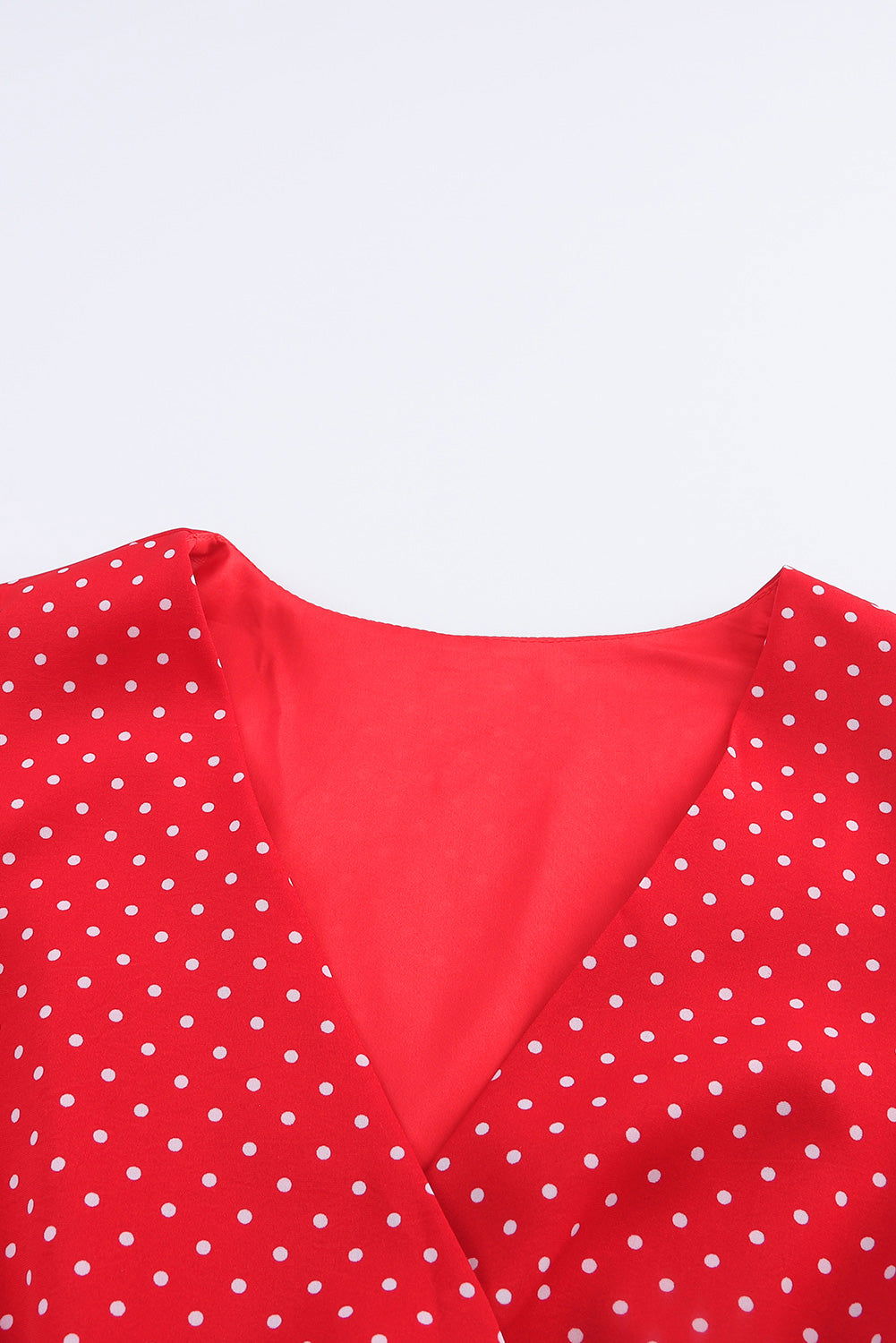 Red Polka Dot V Neck Ruffle Shoulder Short Dress - Vesteeto