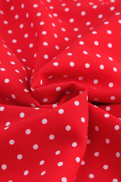 Red Polka Dot V Neck Ruffle Shoulder Short Dress - Vesteeto