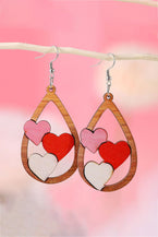 Red Valentines 3 Hearts Insert Water Drop Earrings - Vesteeto