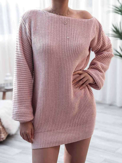 Rib-Knit Mini Sweater Dress - Vesteeto