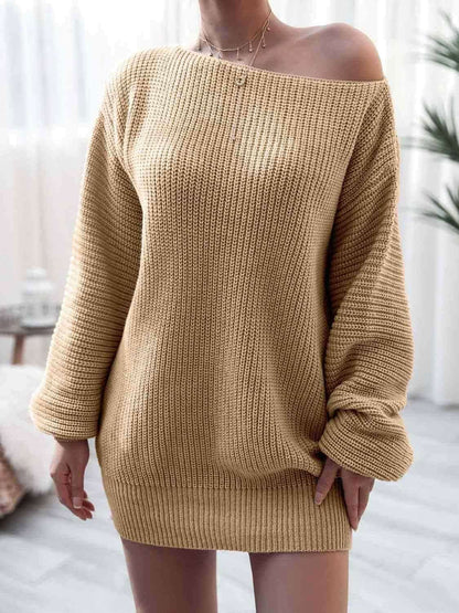 Rib-Knit Mini Sweater Dress - Vesteeto