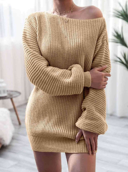 Rib-Knit Mini Sweater Dress - Vesteeto