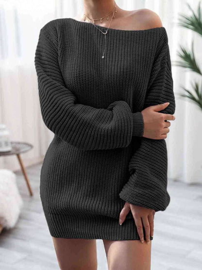 Rib-Knit Mini Sweater Dress - Vesteeto