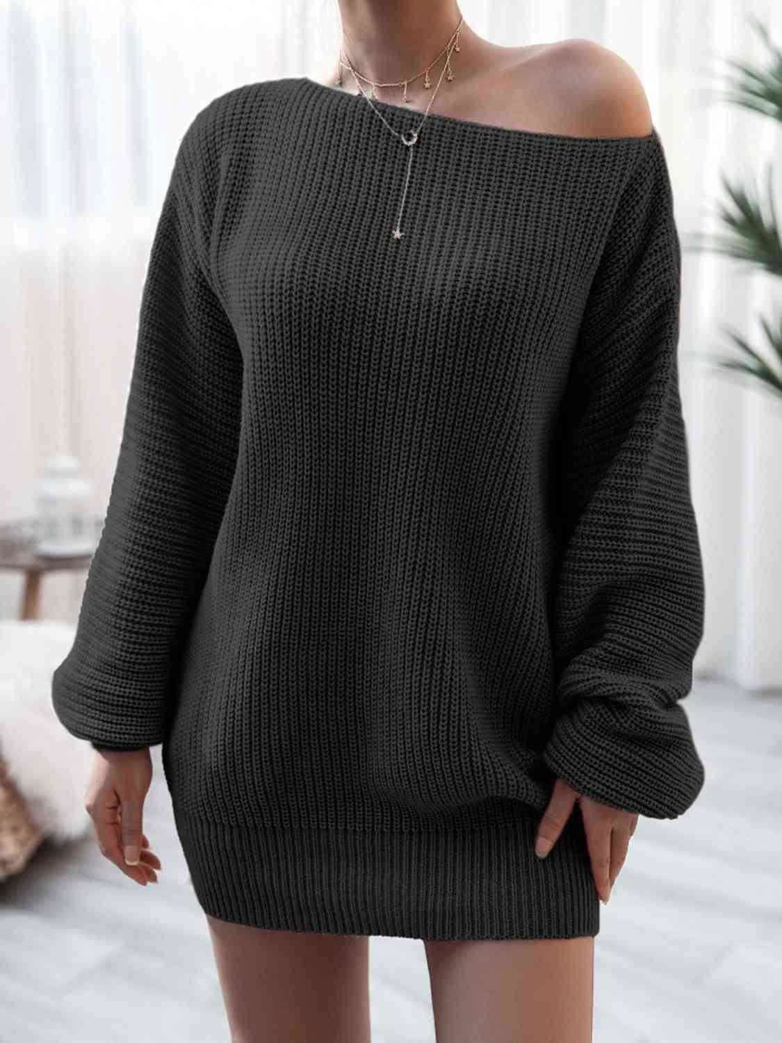 Rib-Knit Mini Sweater Dress - Vesteeto