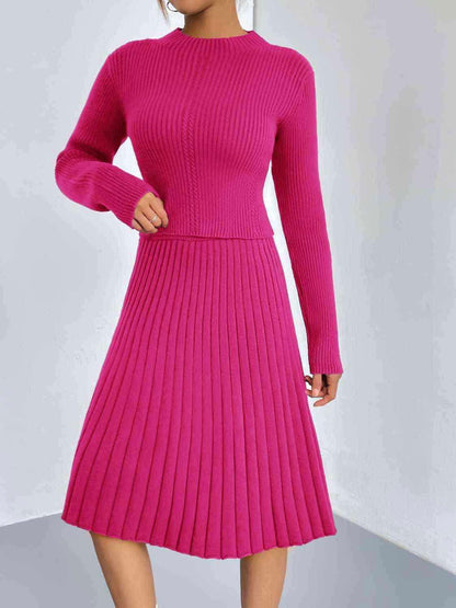 Rib-Knit Sweater and Skirt Set - Vesteeto