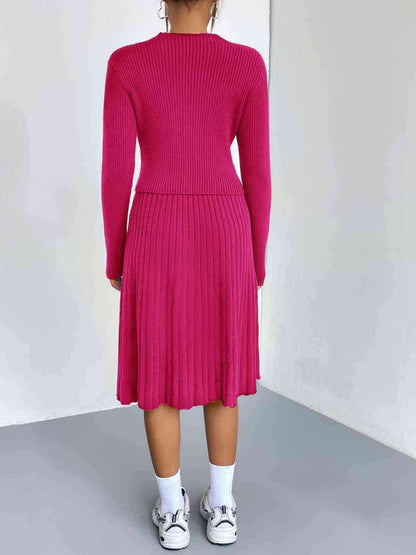 Rib-Knit Sweater and Skirt Set - Vesteeto