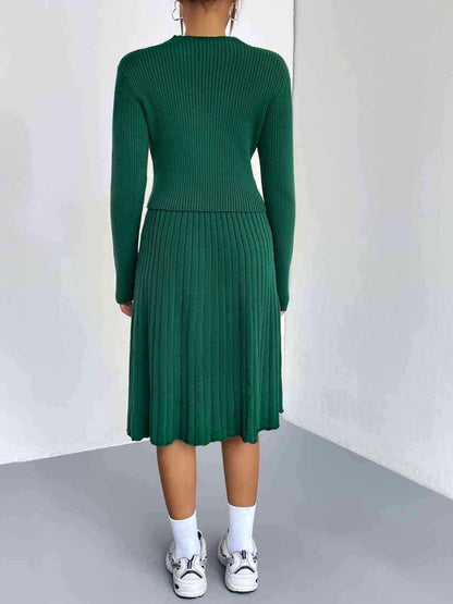 Rib-Knit Sweater and Skirt Set - Vesteeto