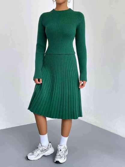 Rib-Knit Sweater and Skirt Set - Vesteeto