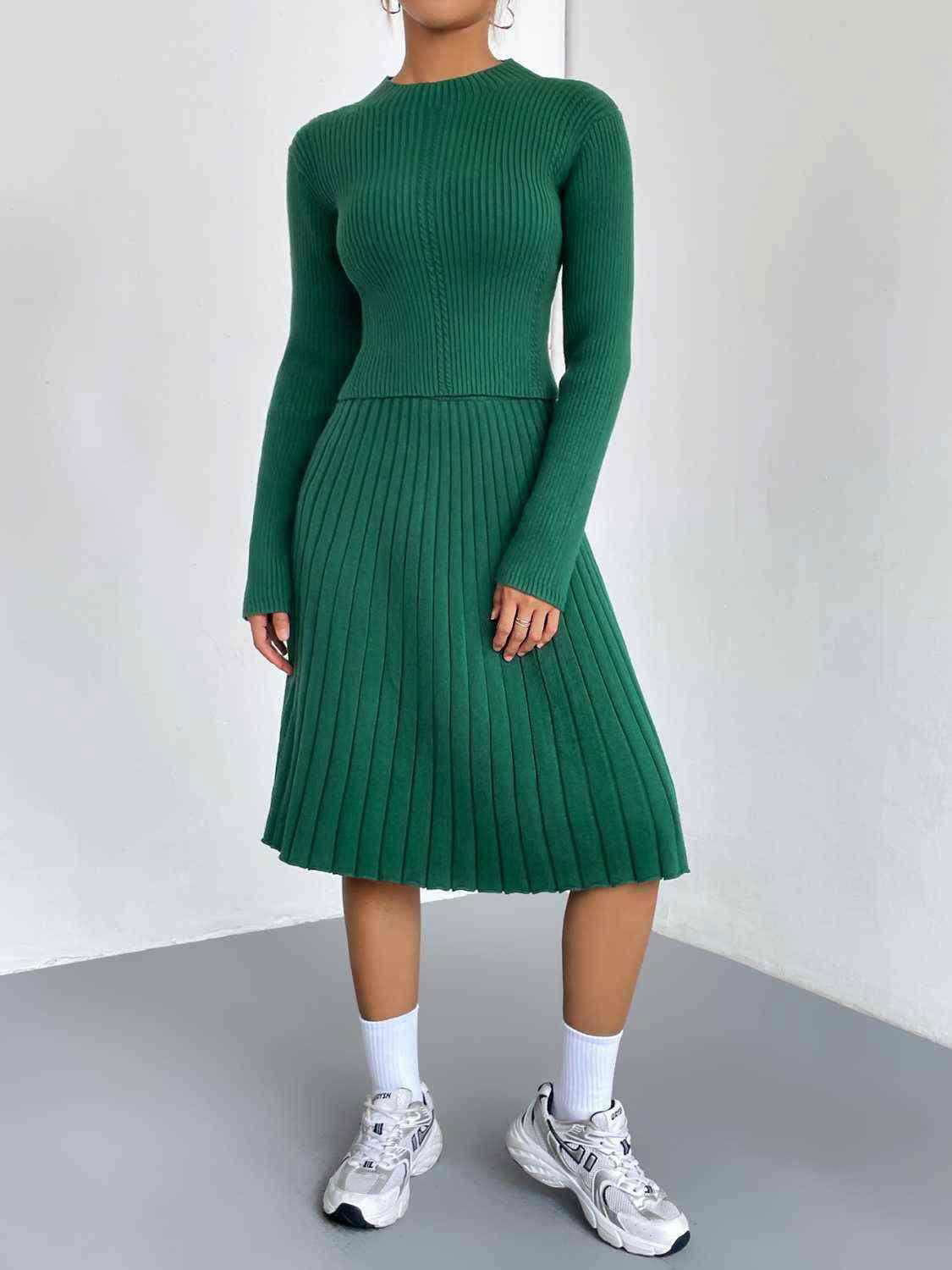 Rib-Knit Sweater and Skirt Set - Vesteeto