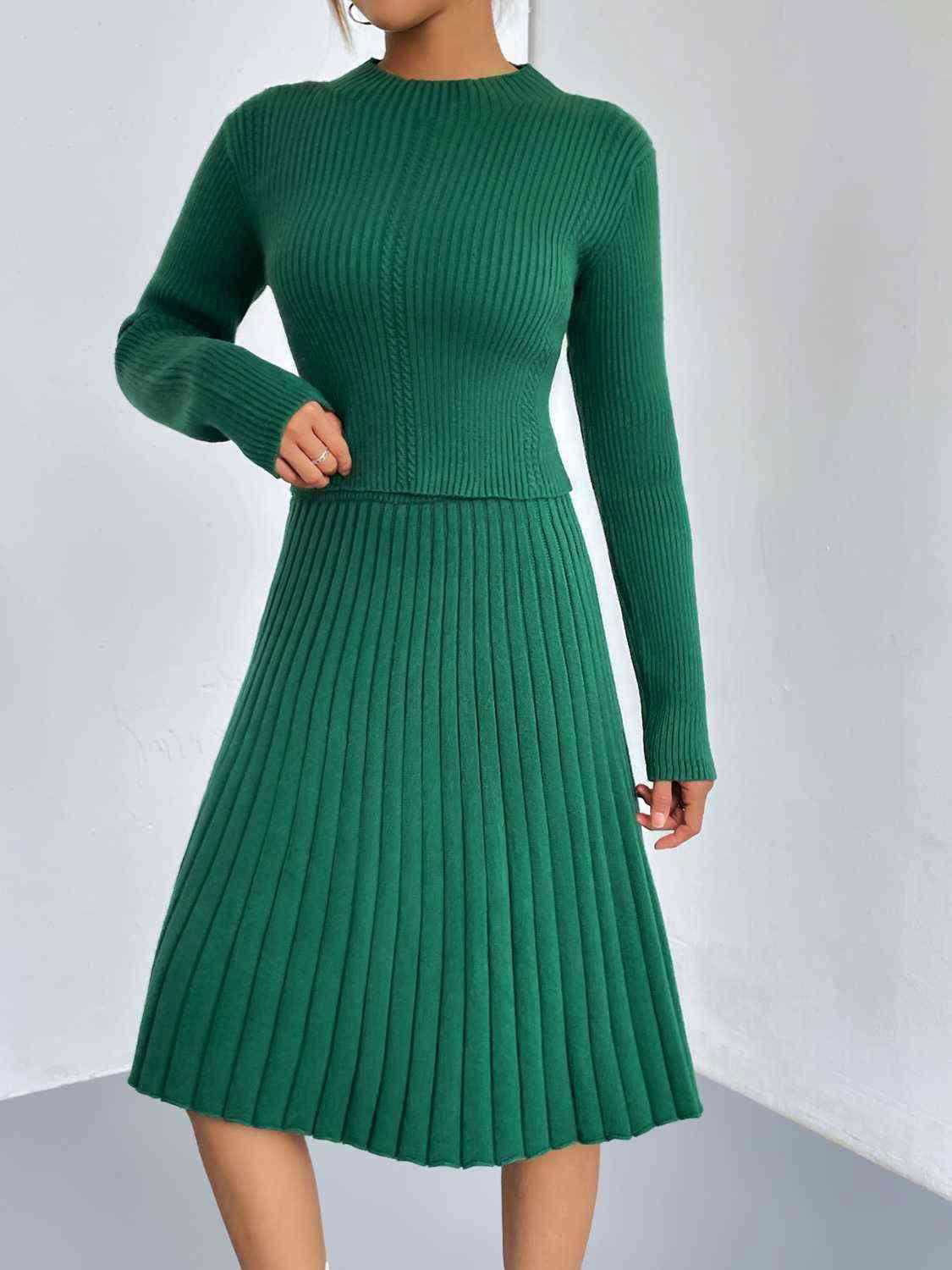 Rib-Knit Sweater and Skirt Set - Vesteeto