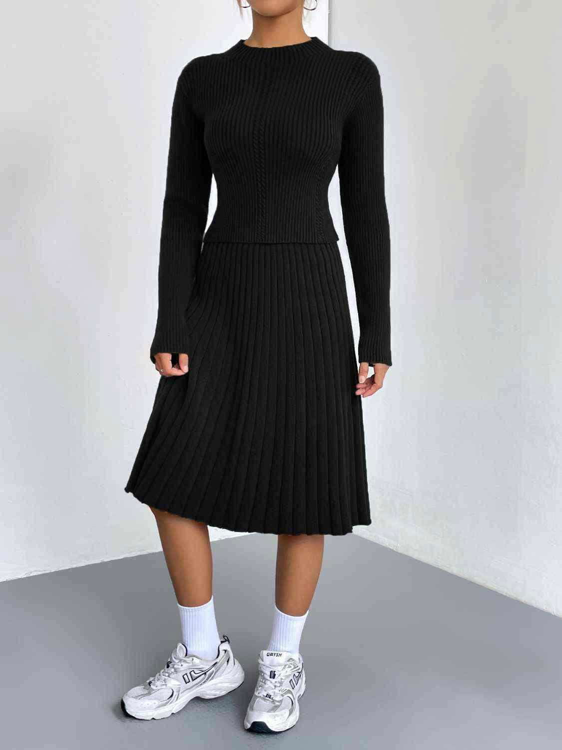 Rib-Knit Sweater and Skirt Set - Vesteeto