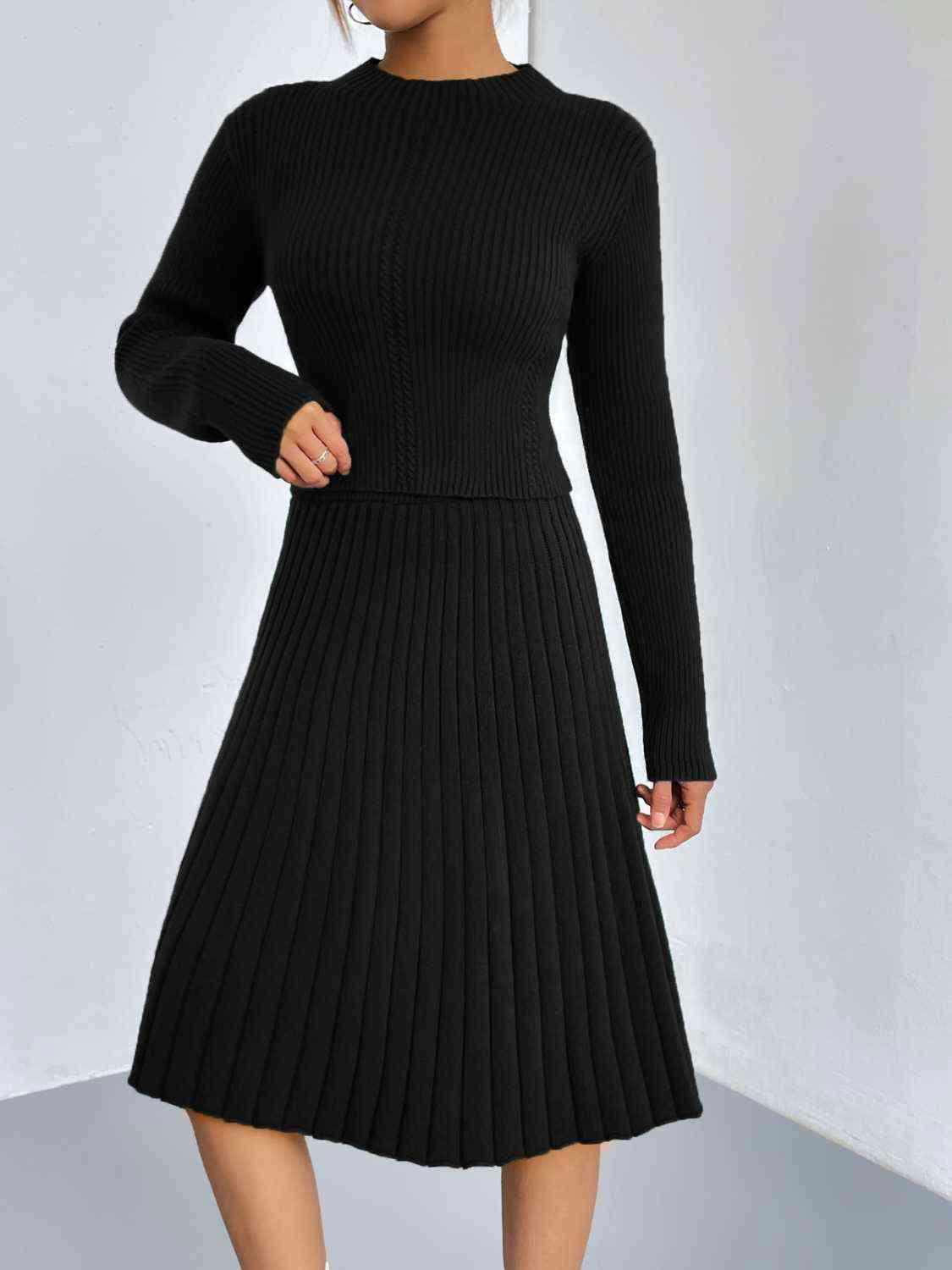 Rib-Knit Sweater and Skirt Set - Vesteeto