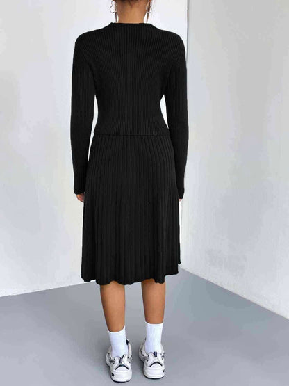 Rib-Knit Sweater and Skirt Set - Vesteeto