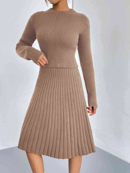 Rib-Knit Sweater and Skirt Set - Vesteeto