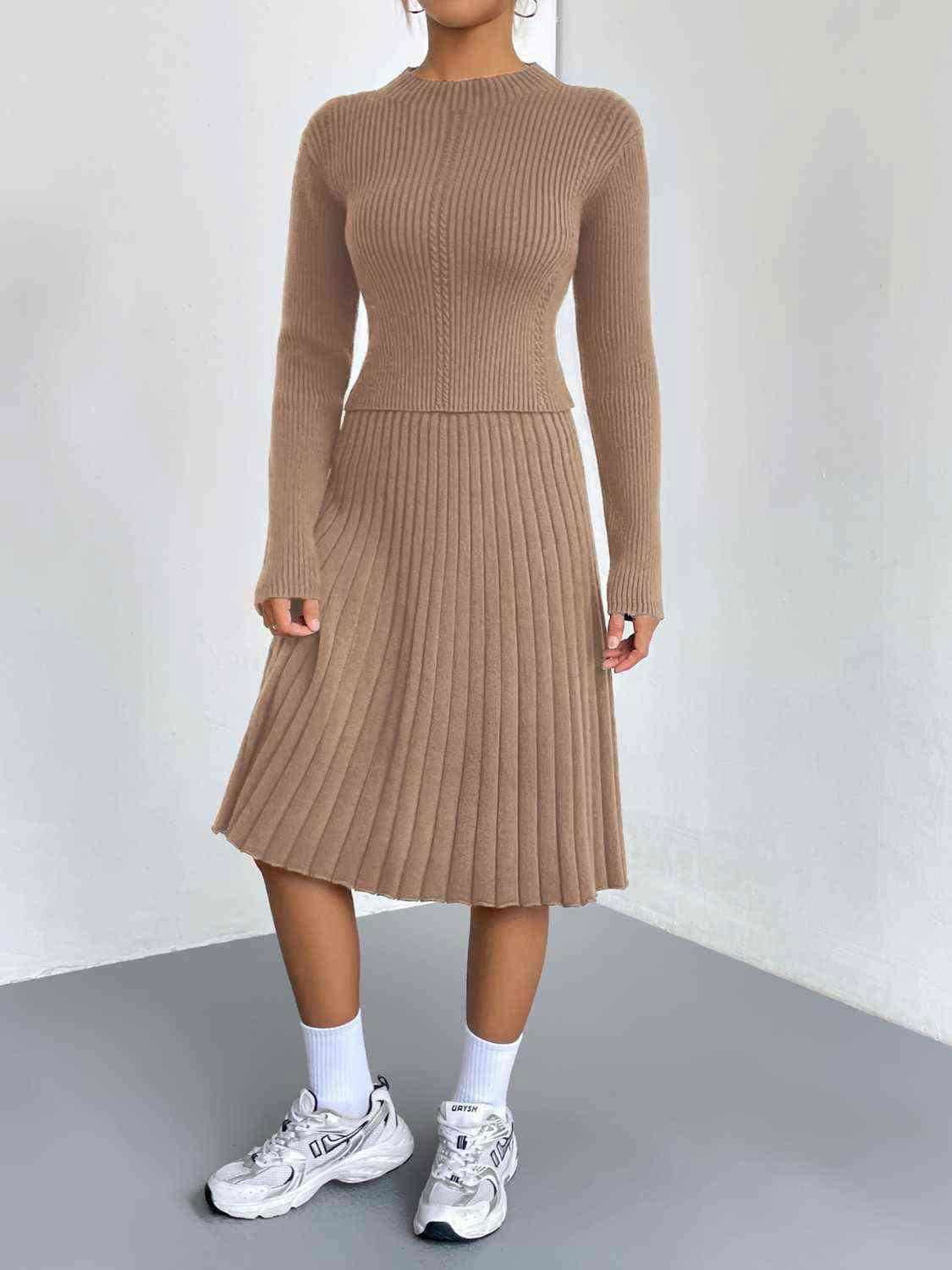 Rib-Knit Sweater and Skirt Set - Vesteeto