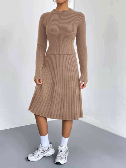 Rib-Knit Sweater and Skirt Set - Vesteeto