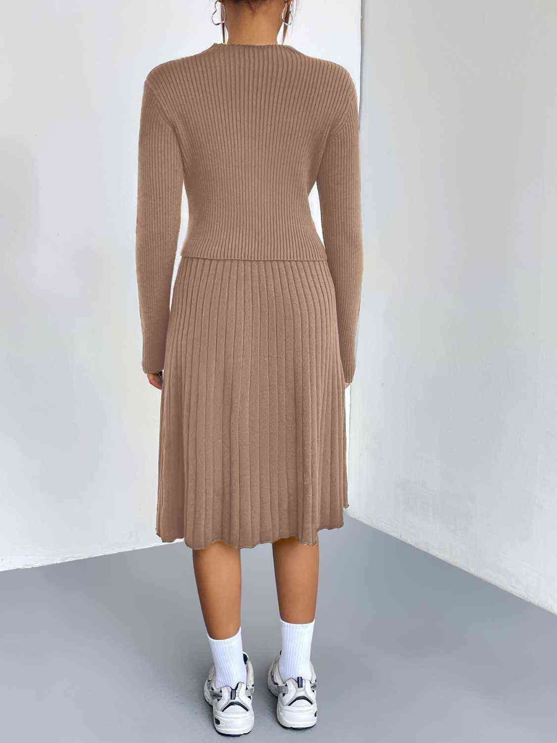 Rib-Knit Sweater and Skirt Set - Vesteeto