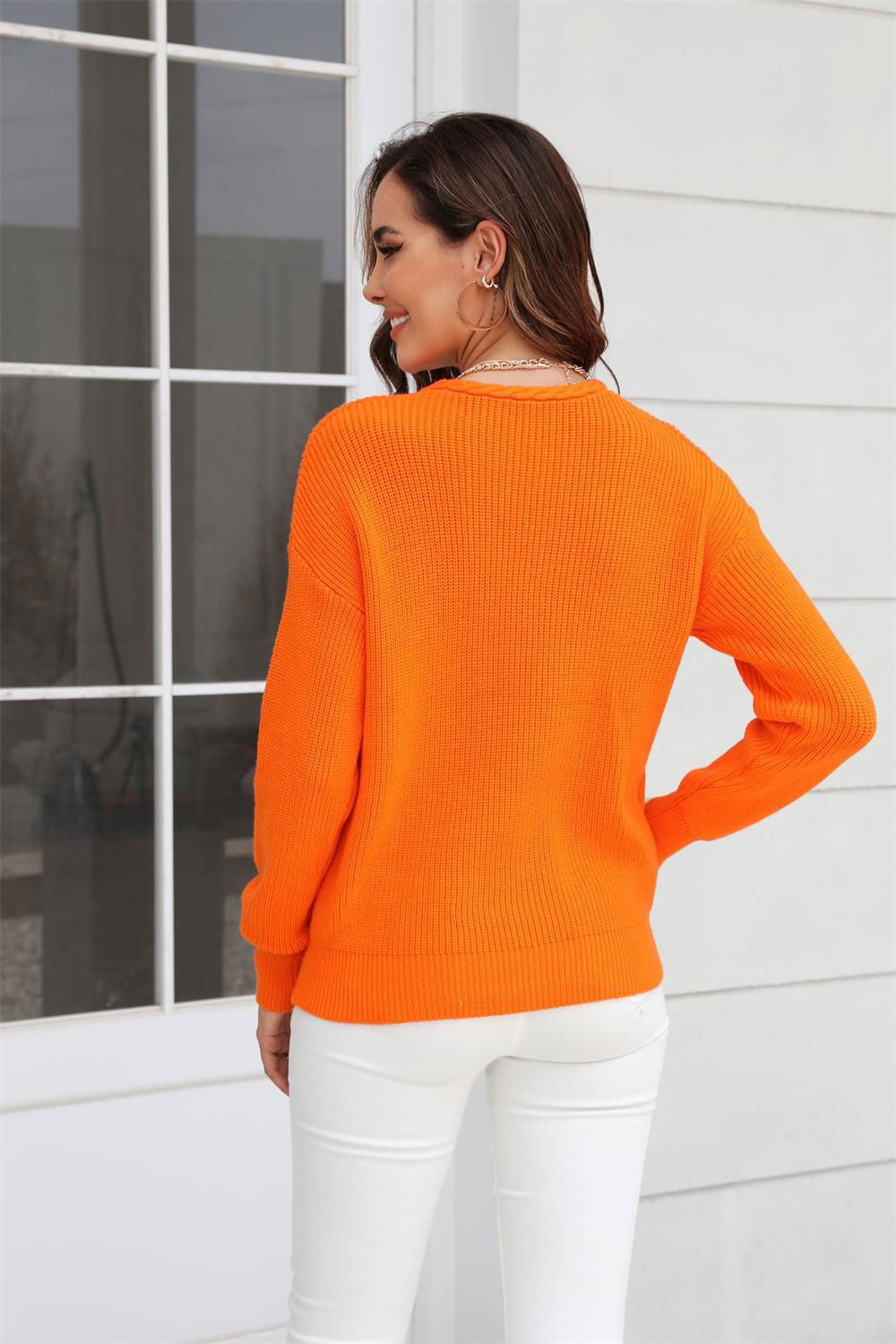 Ribbed V-Neck Dropped Shoulder Knit Top - Vesteeto