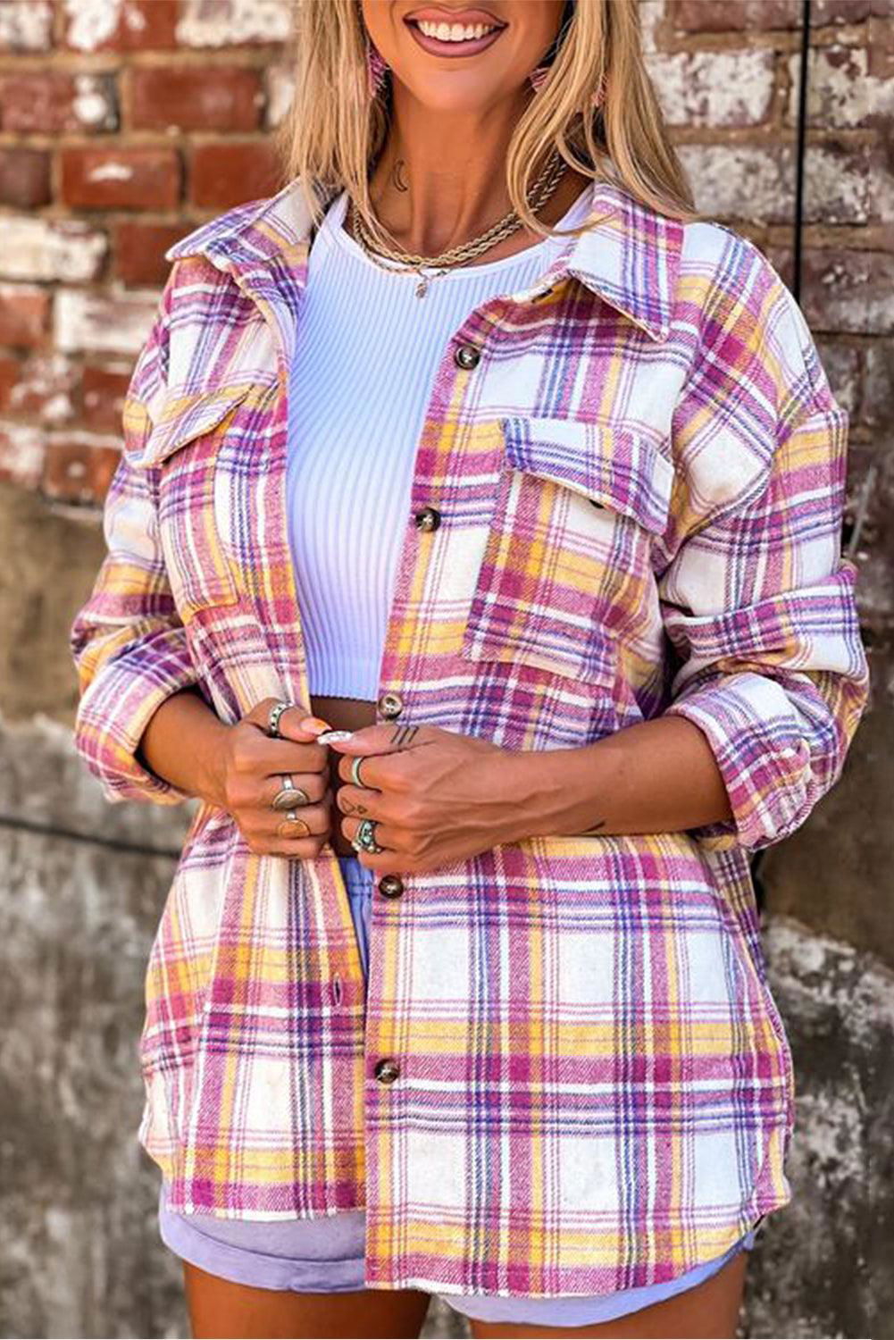 Rira Plaid Shacket with Pockets - Vesteeto