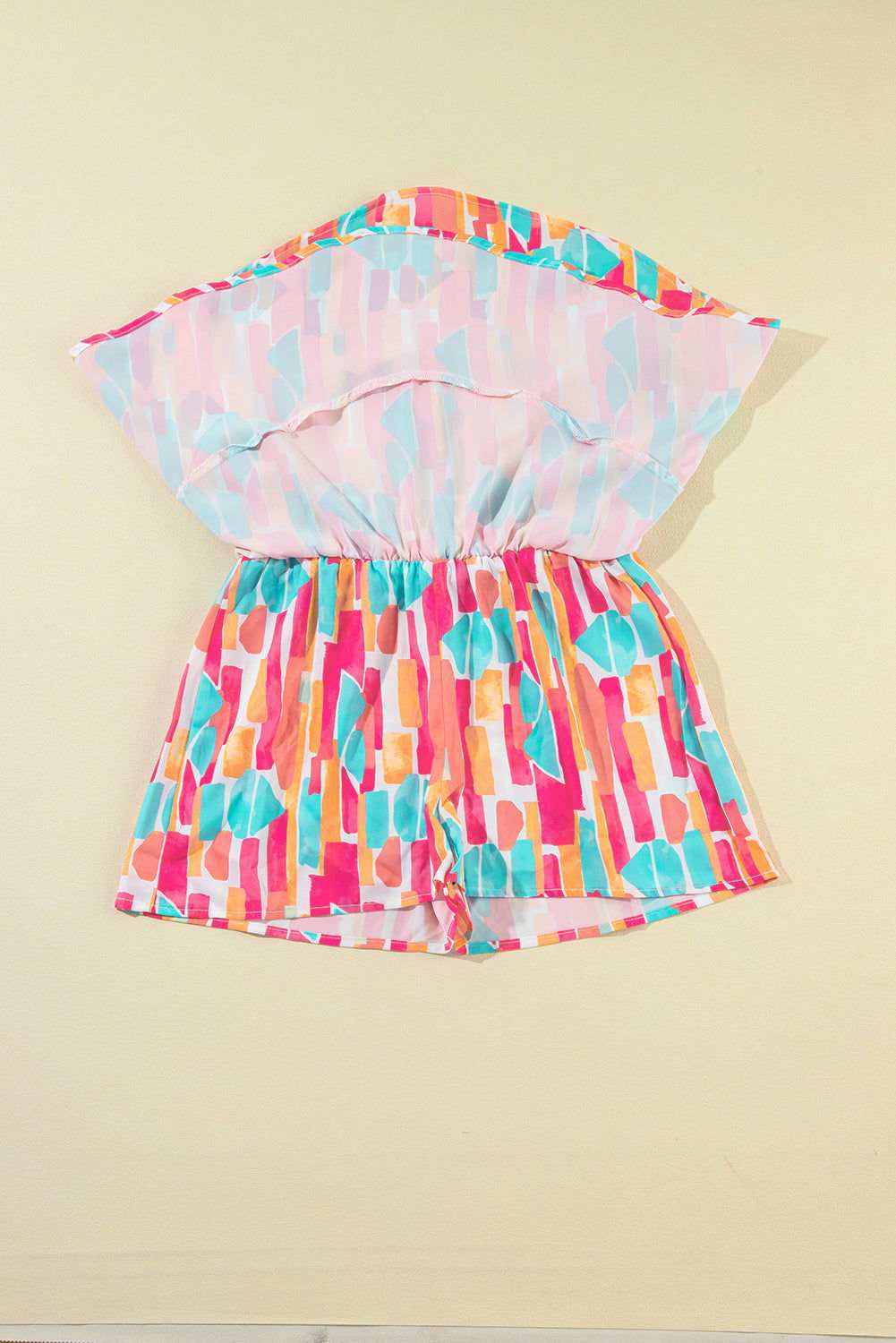 Rose Abstract Print A Line Ruffled Hem Shorts - Vesteeto