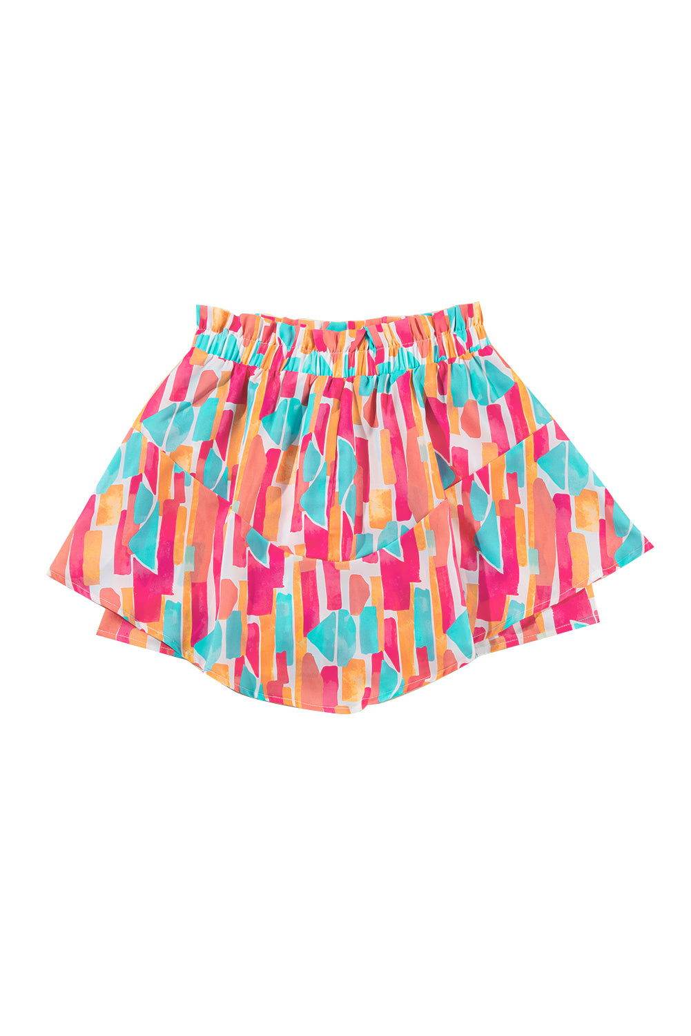 Rose Abstract Print A Line Ruffled Hem Shorts - Vesteeto