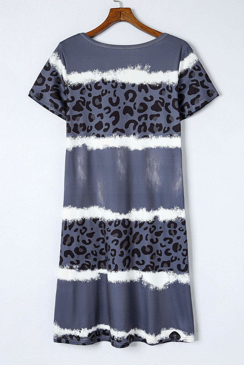 Rose Leopard Tie Dye Color Block V-Neck T-Shirt Dress - Vesteeto