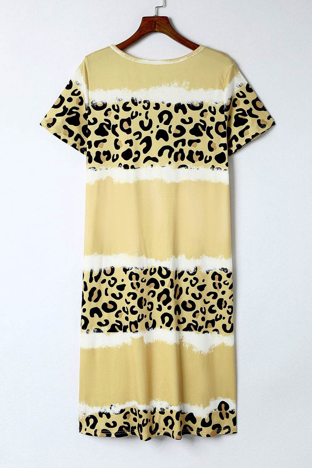 Rose Leopard Tie Dye Color Block V-Neck T-Shirt Dress - Vesteeto