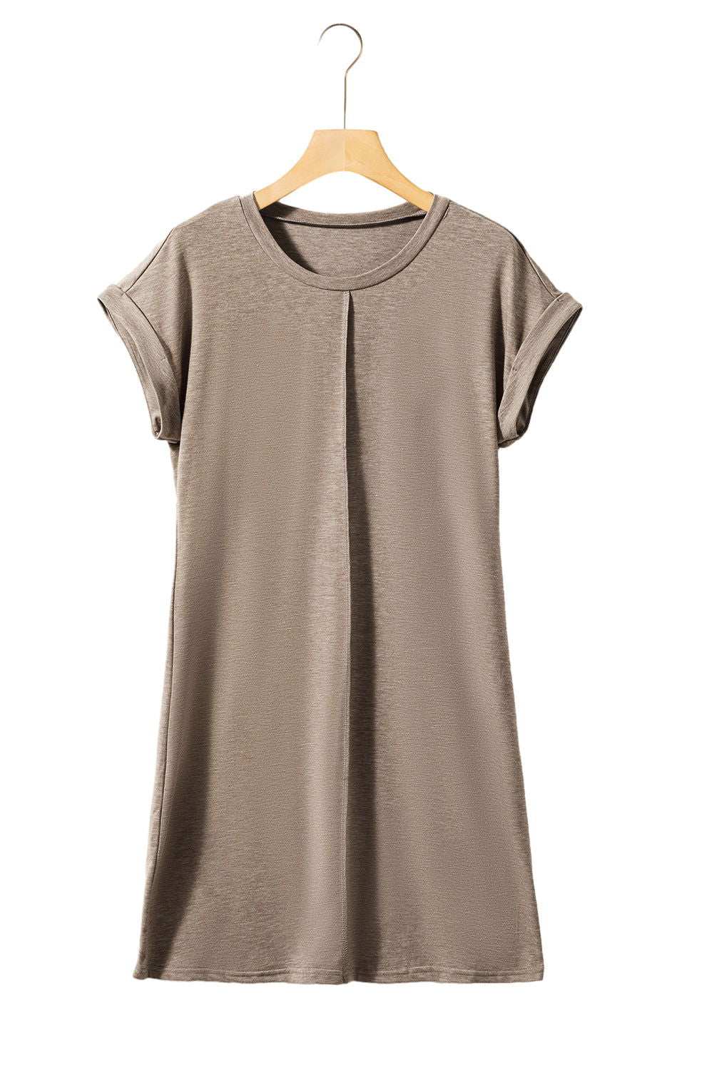 Rose Pink Center Seamed Roll Sleeve T-shirt Dress - Vesteeto