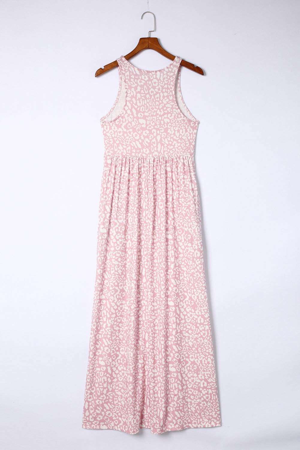 Rose Pink Leopard Pocketed Maxi Tank Dress - Vesteeto