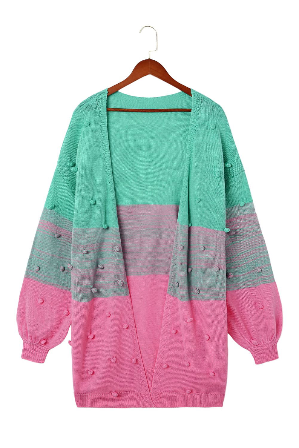 Rose Pompom Color Block Knit Open Front Cardigan - Vesteeto