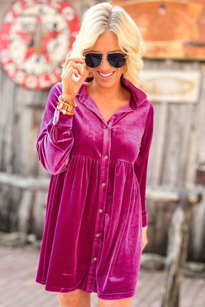 Rose Velvet Shirt Dress - Vesteeto