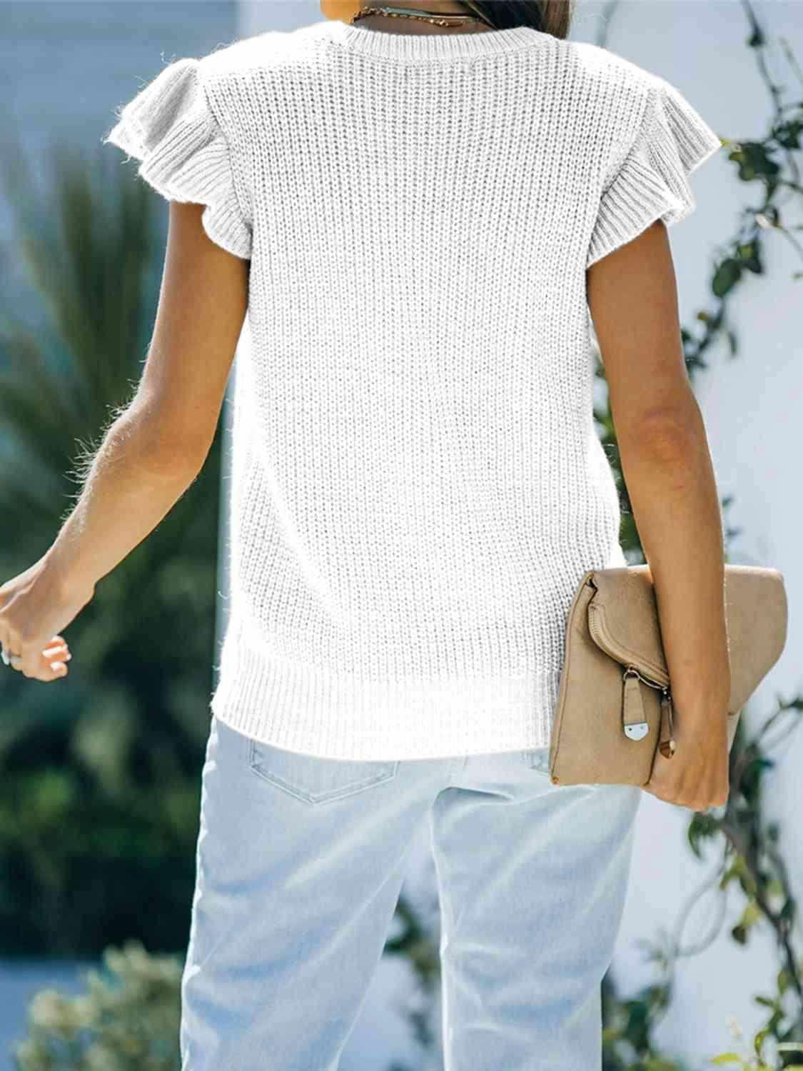 Round Neck Cap Sleeve Sweater - Vesteeto