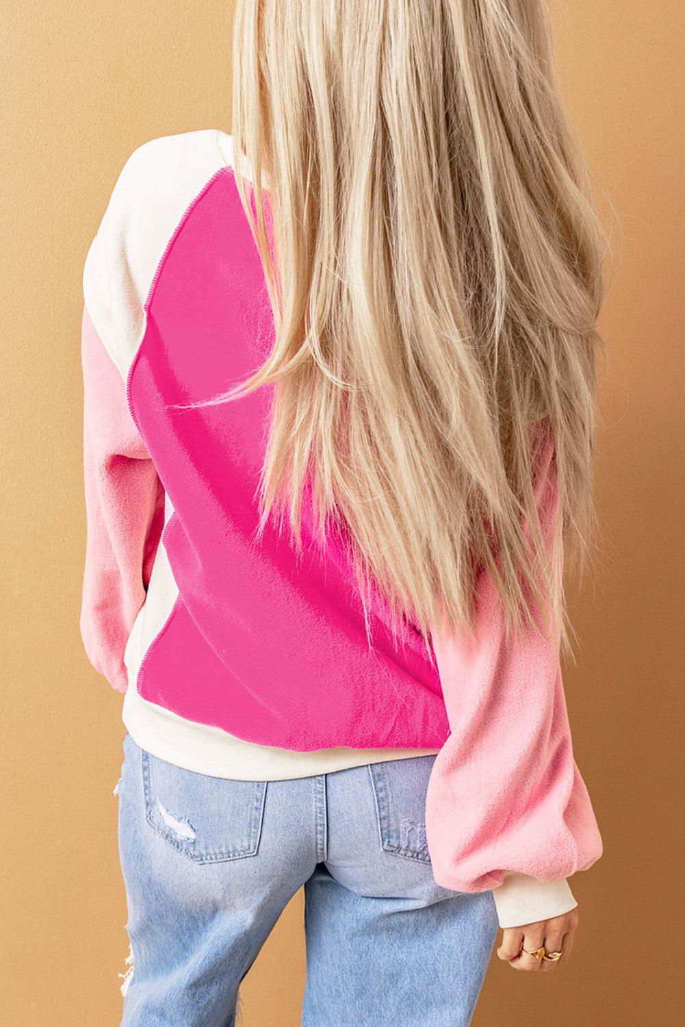 Round Neck Dropped Shoulder Color Block Sweatshirt - Vesteeto