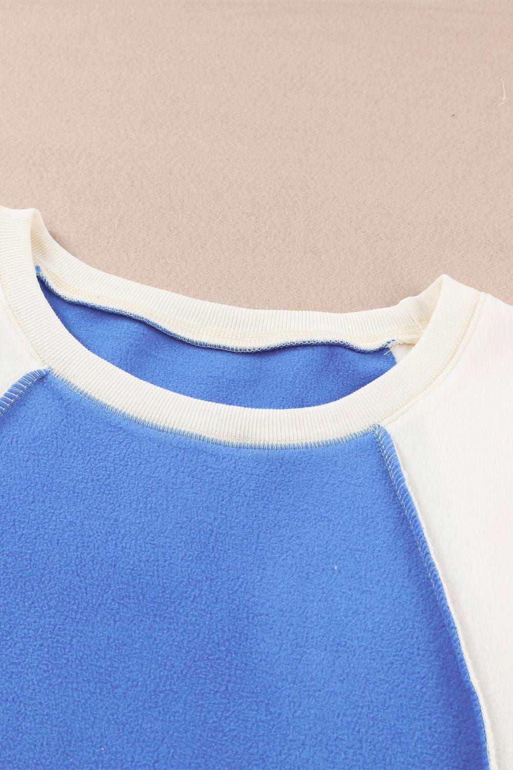 Round Neck Dropped Shoulder Color Block Sweatshirt - Vesteeto