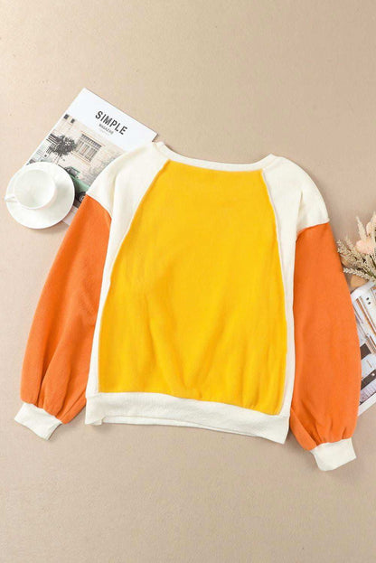 Round Neck Dropped Shoulder Color Block Sweatshirt - Vesteeto