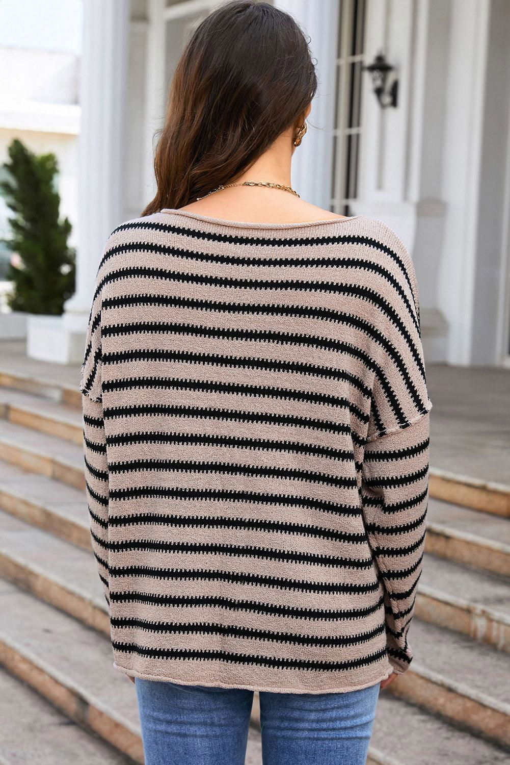 Round Neck Dropped Shoulder Knit Top - Vesteeto