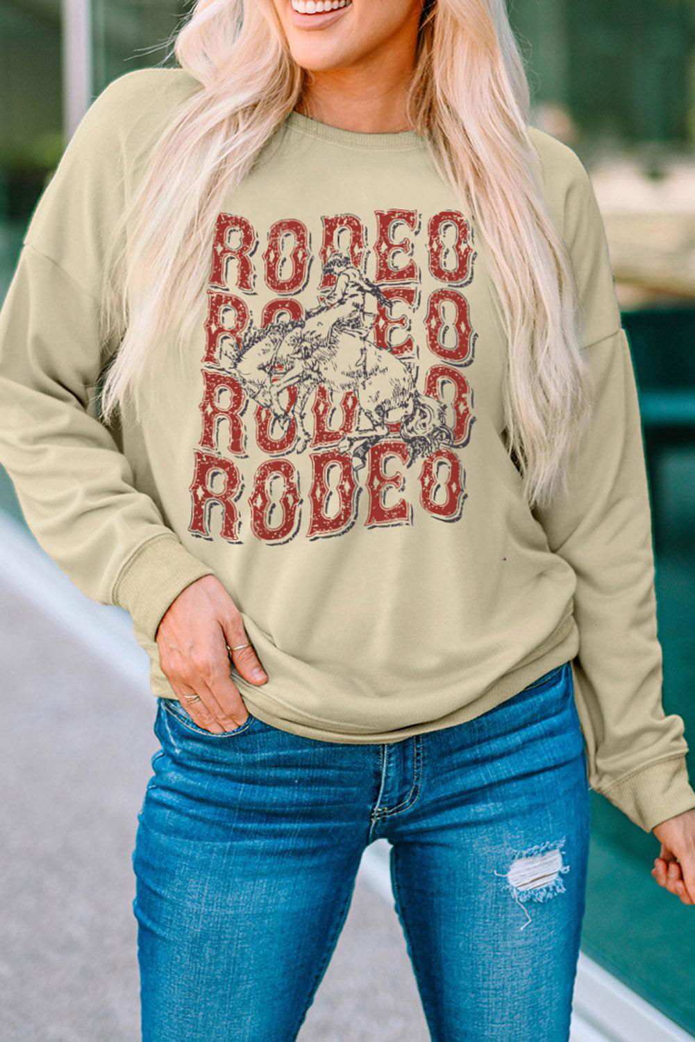 Round Neck Dropped Shoulder RODEO Graphic Sweatshirt - Vesteeto