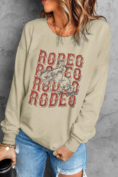 Round Neck Dropped Shoulder RODEO Graphic Sweatshirt - Vesteeto