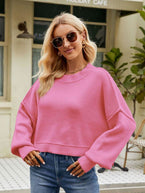 Round Neck Dropped Shoulder Sweater - Vesteeto