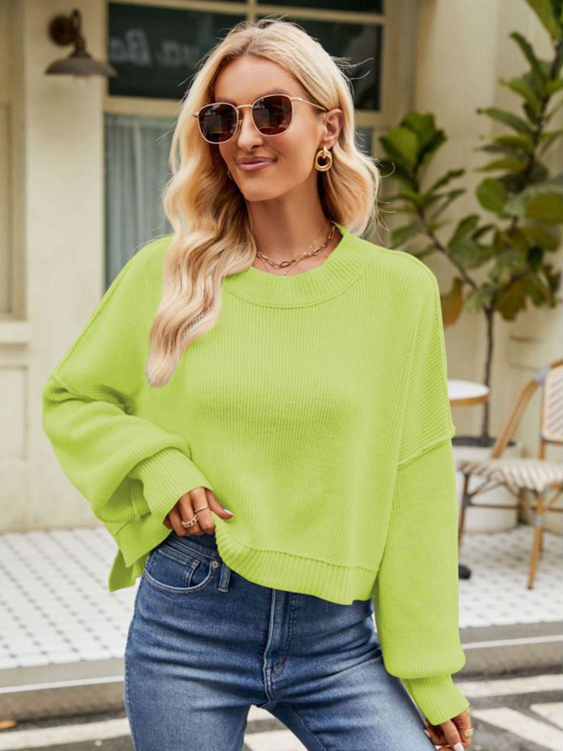 Round Neck Dropped Shoulder Sweater - Vesteeto