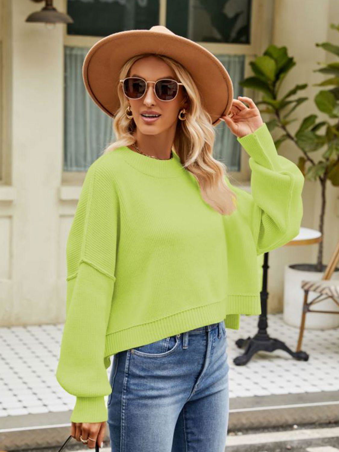 Round Neck Dropped Shoulder Sweater - Vesteeto