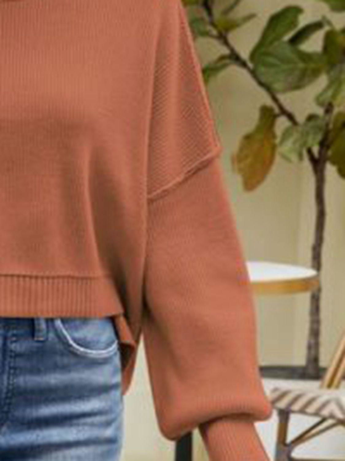 Round Neck Dropped Shoulder Sweater - Vesteeto