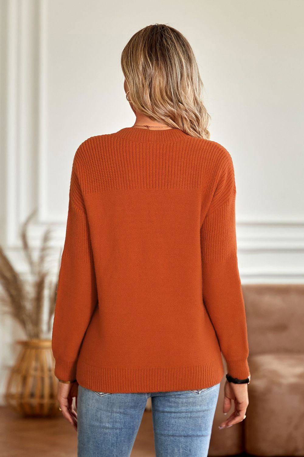 Round Neck Dropped Shoulder Sweater - Vesteeto