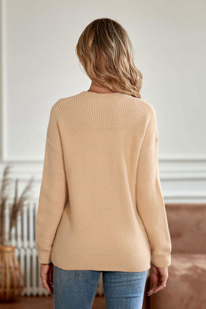 Round Neck Dropped Shoulder Sweater - Vesteeto