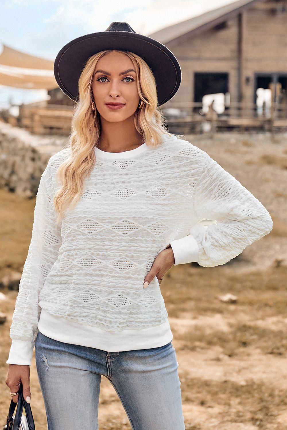 Round Neck Long Sleeve Knit Top - Vesteeto