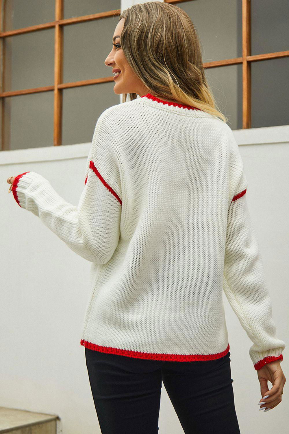 Round Neck Long Sleeve Waffle-Knit Sweater - Vesteeto